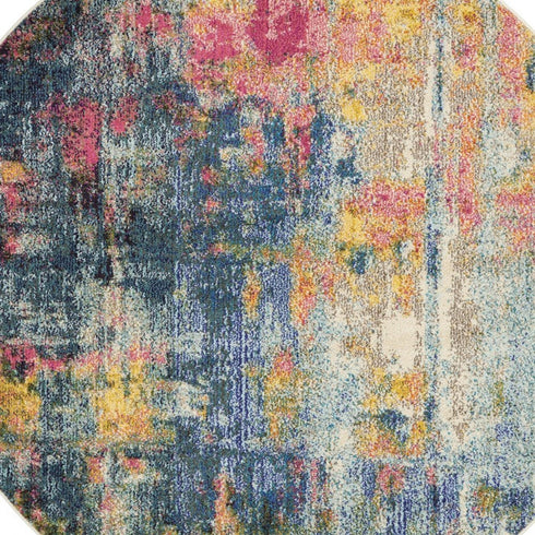 2' X 6' Blue And Yellow Abstract Power Loom Non Skid Area Rug
